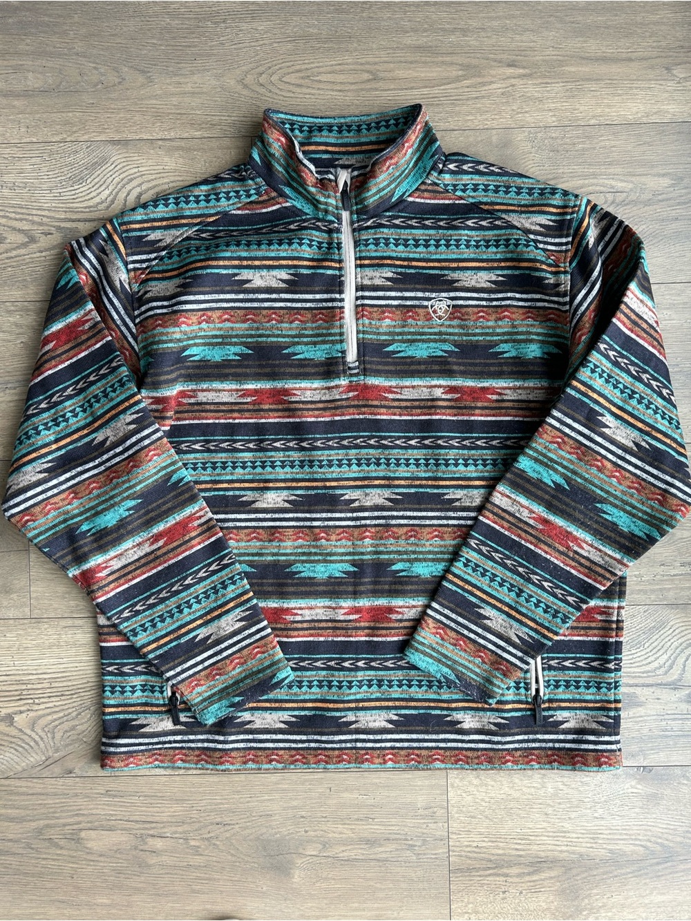 Ariat Men's Aztec Pattern Quarter-Zip Sweater - Teal & Rust